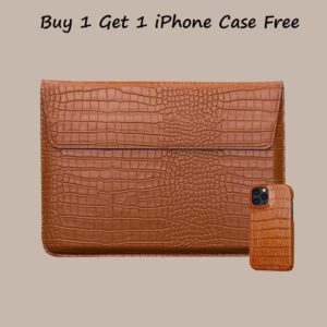 [Buy 1 Get 1 iPhone Case Free] Leather Brown Crocodile Bag For Laptop Macbook