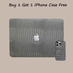 [Buy 1 Get 1 iPhone Case Free] Grey Crocodile Macbook Case for Air M2 13.6 A2681 A3113 M3 A3240 M4 pro 14 14.2 A2442 A2779 A3112 Air 15 15.3 A2942 A3114 A3241 16 A2780 A2991 A3401 A3186